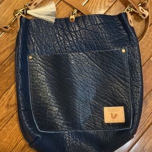 Meanwhile Back on the Farm Blue Leather Bison Carryall & Crossbody.